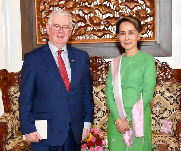 Eamon Gilmore met with State Counsellor Aung San Suu Kyi in 2019 in Myanmar